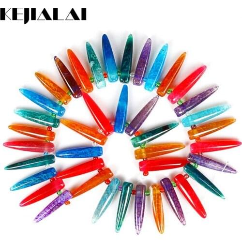 Wholesale Pendants 1 Strand Colorful Raw Quartz Crystal Long Point Pendants Rock Top Drilled Electroplated Quartz Stone Beads