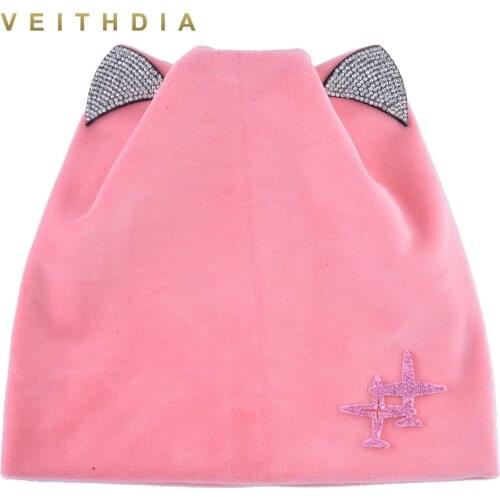 Autumn Winter Womens Beanies Cat Hat Ladies Warm Velvet Skullies Cap Aircraft Flashing Rhinestone Ear Flaps Girls Bonnet Touca
