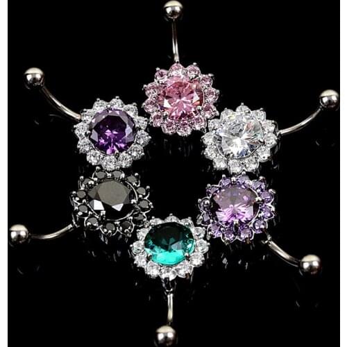 Sexy Belly Bars Belly Button Rings Belly Piercing CZ Crystal Flower Rhinestone Body Jewelry Navel Piercing Rings Body Piercing
