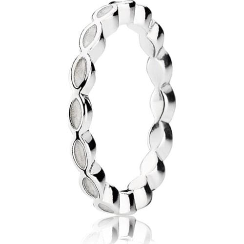 Authentic 925 Sterling Silver White Enamel Twist Europe Ring For Fashion Women Bead Charm Gift DIY Jewelry