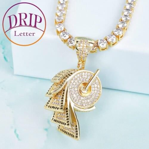 Roll Paper Pendant Gold Color Copper Material AAA CZ Icedout Necklace For Men Hip Hip Jewelry