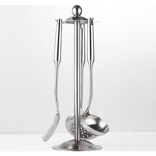 Cooking Utensil Rack Stainless Steel Cooking Utensil Stand Kitchenware Spatula Scoop Spoon Rotating Storage Rack