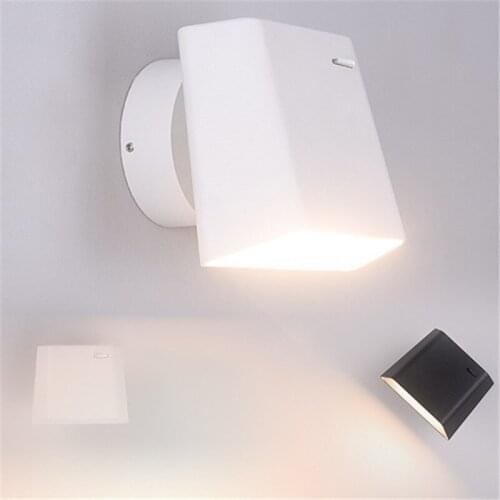 Simple Modern Switch Read LED Wall Light Fixtures Rotating Bedside Wall Lamp Iron Black White Wall Sconce Home Decor Lighting