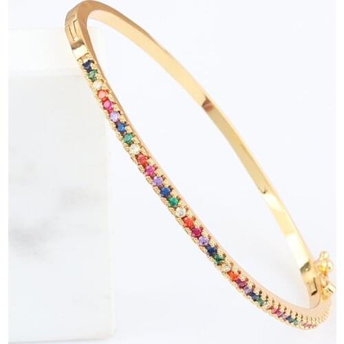Romantic Elegant High Quality Gold Charm Rainbow Bangles Copper Zirconia Rhinestone Cuff Bangle Jewelry Gift For Women Girls