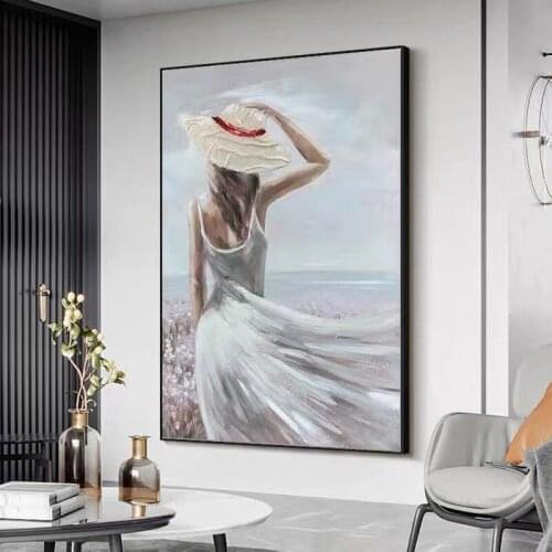 Hand Painted Oil Painting Back View Girl High Gloss Simple Sofa Background Wall Decoration Painting Home Bedroom Adornment