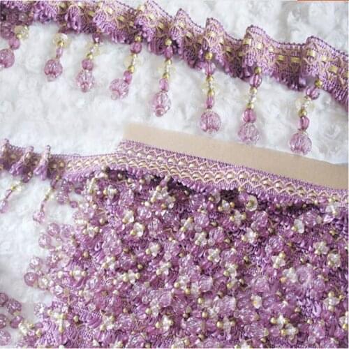 8.5Width 12Meters/lot Braided Tassel Fringe Trim Crystal Beaded Lace Ribbon For Curtain Sewing Decoration 5-080