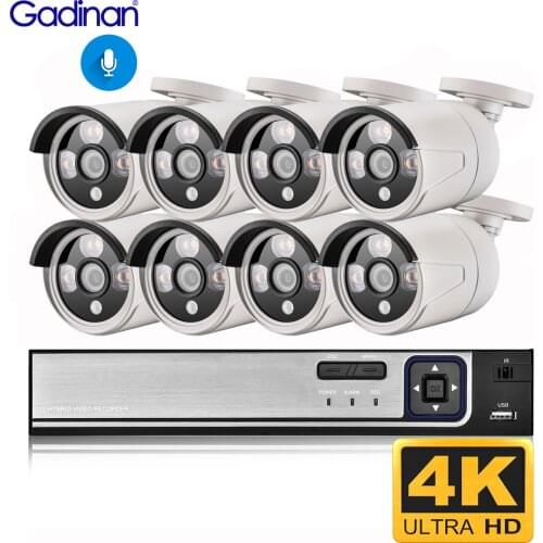 Gadinan 4K 8MP NVR Ultra HD POE IP Security Camera System Kit Audio Outdoor Bullet Video Human Detection Video Surveillance