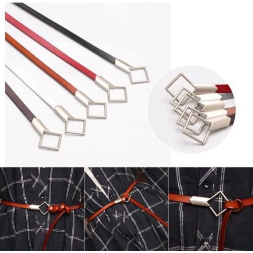 Slim Cowskin Leather Belts 105cm*1.1cm Waistband Women Solid Color Female Fashion Lady Metal Buckle Dress Band