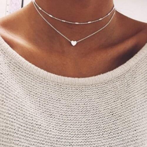 Cross-border jewelry simple trendy womens heart-shaped necklace street style necklace copper peach heart clavicle chain