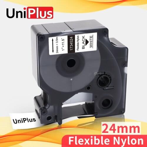 UniPlus Industrial Flexible Nylon Label Tape Compatible Dymo Rhino 1734524 Black on White 24mm Label Maker 6000 6500 4200 5200