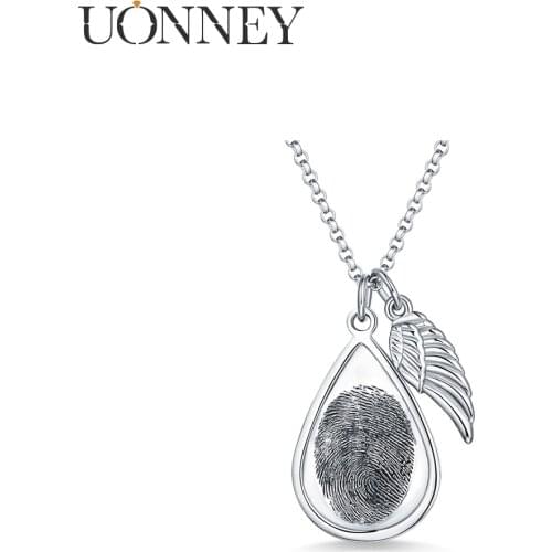 UONNEY Wholesale Personalized Unique Fingerprint Wing Bladder Charms Fashion Fine Silver Jewelry Womens Necklace Birth Gift