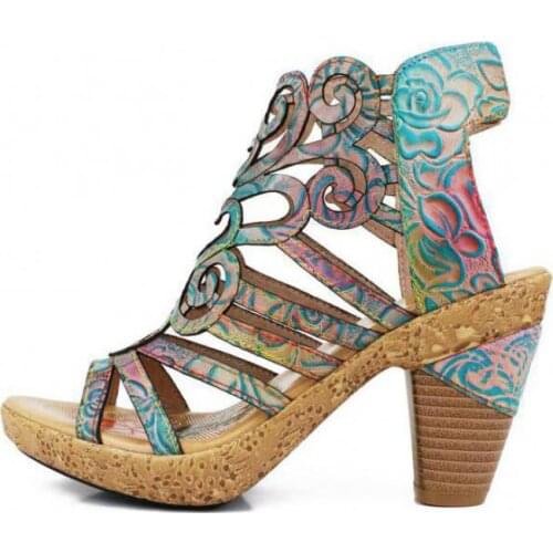 YourSeason Ladies Hand Painted Vintage Sandals Genuine Leather New Concise Sewing Platform Buckle Strap Ethnic Shoes Summer 2021