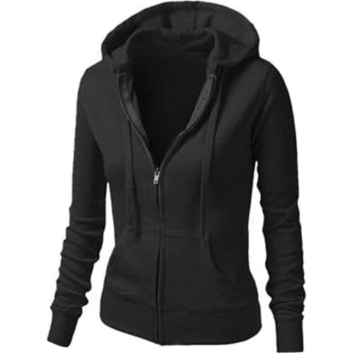 Ladies Zip Up Hoodie Casual Solid Fleece Long Sleeve Sweatshirt Top Classic Pocket Sports Blouse Brief Drawstring Hooded Moletom