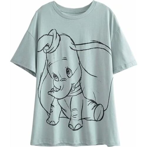 Disney Cartoon Dumbo Shirts for Women Print Round Neck Short-sleeved Women Fashion Clothing Graphic T-Shirts Harajuku Kawaii