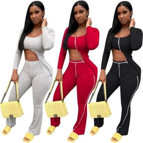 2020 2 piece set women long sleeve fashion solid color slash neck sexy two piece set women