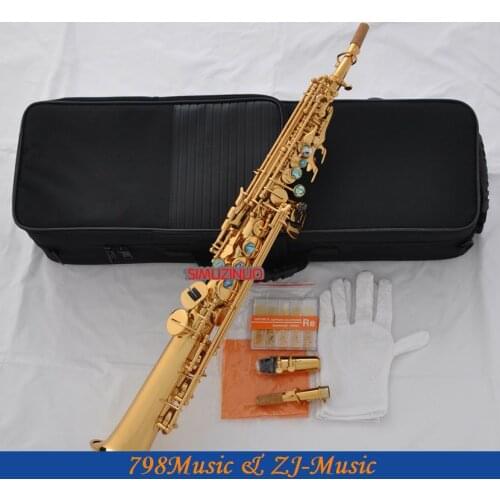 Gold Straight Soprano Saxophone Sax Ablone Shell Key High F# G Free Case 10 Reed
