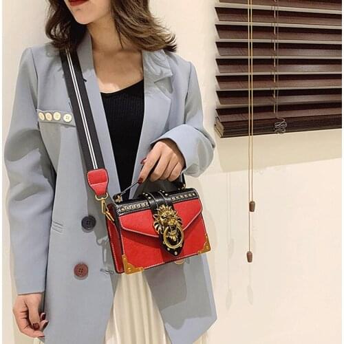 Golden Lion Lock Handbag for Women Vintage Animal Fashion Shoulder Bag Retro Designer Luxury Crossbody Sling Bags Square Clutch