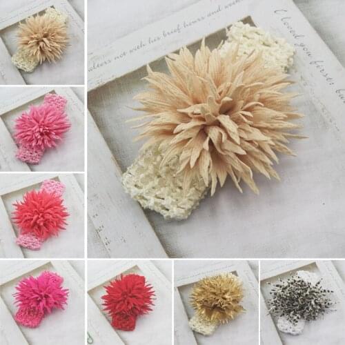 1pcs 9cm Trendy Newborn Baby Girls Elastic Crochet Headbands Cloth Flower Photo Props Party Birthday Headwear Hair Accessories