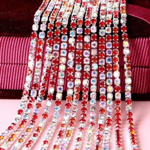 10 Yard/lot 2mm Mix Colour AB Diamond Claw Chain Silver Metal Base DIY Bling Materials Encryption Claw Chain Decoration