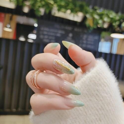 24pcs fake nails with glue Gradient long removable wear finished product Manicure patch press on nails with designs