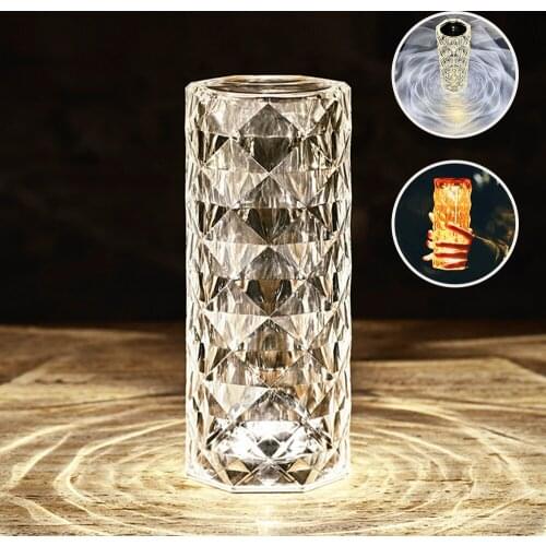 3/5 Colors Diamond Table Lamp Cylindrical Acrylic Home Decor Light USB Rechrageable Touch Control Dimmable LED Night Light