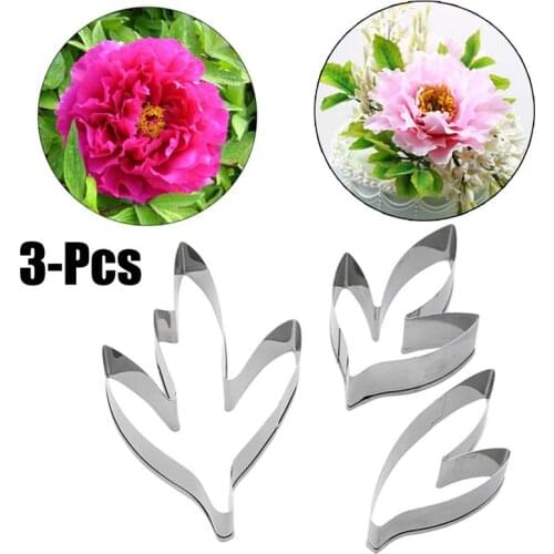3pcs Cake Mold Peony Flower Leaves Cake Cookie Cutter Mold Stainless Steel Cookie Cutter Set Kitchen Bakeware Cake Tools