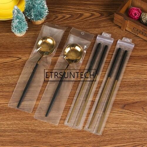500pcs Plastic Tableware Storage Bag Frosted Transparent Cutlery Spoon Fork Chopsticks Packaging Retail Bag