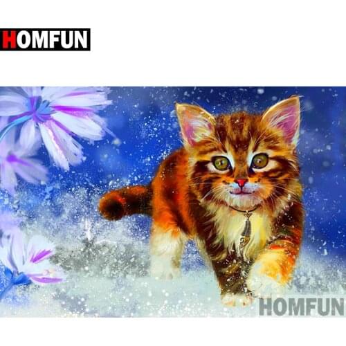HOMFUN Full Square/Round Drill 5D DIY Diamond Painting "Flower cat" 3D Diamond Embroidery Cross Stitch Home Decor A19060
