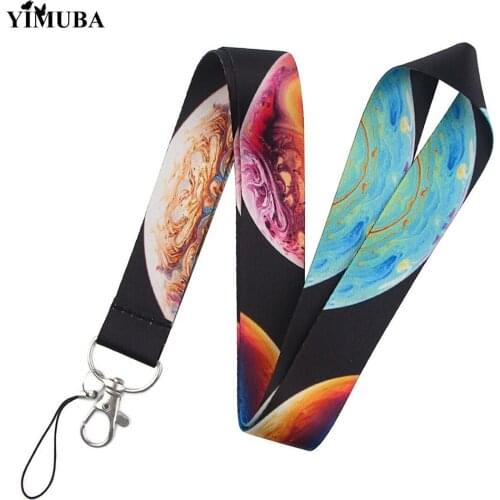 Galaxy Solar System Planets Lanyard Keychain Outer Space Earth Sun Mars Art Print Ribbon Keyring Cell Phone USB Badge Key Holder