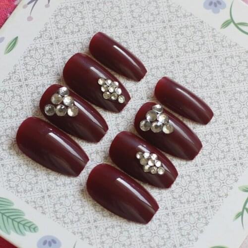 Pure color fake nail ballerina 24 pec crystal diamond Vampire Transparent diamond W135