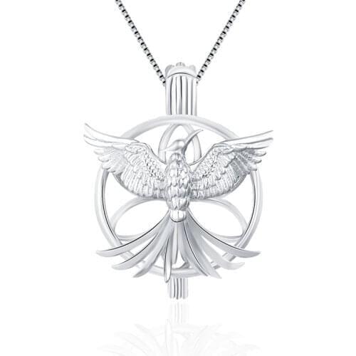 CLUCI 3pcs 925 Sterling Silver Phoenix Shaped Cage Pendants for Necklace Women Silver 925 Jewelry Pearl Pendant Locket SC175SB