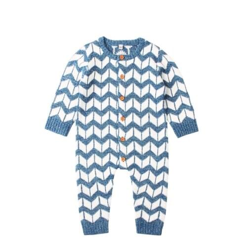 0-24M Baby Boys Girls Wave Romper Cotton Toddler Kids Knitted Long Sleeve Jumpsuit Autumn Spring Newborn Boys Clothes Outfits