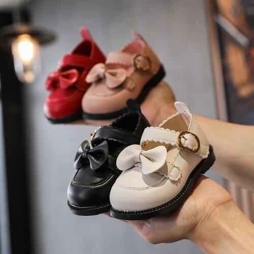 Girl Leather Shoes Autumn New Cute Bow Baby Girl Shoes Flat Heels First Walkers Kids Princess Shoes Soft Bottom Size15-25 SOH015