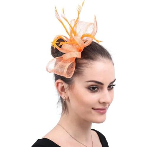 European And American Fashion Creative Bow-knot Orange Flax Mesh Bridal Hats Handmade Wedding Accessories Simple And Elegant