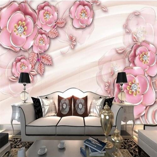 Beibehang Custom Photo Wallpaper Mural Wallpaper 3D Relief Pink Rose Jewelry TV Wall Wall papel de parede 3d para sala atacado