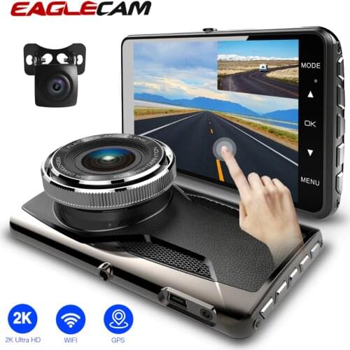 Full HD 2K 4.0 "Touch Screen Dual Lens With Rear Camera Dash Camera 1440P GPS and WIFI Capacitor Auto Registrator Night Vision
