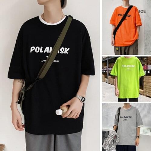 Summer Chic Mens Loose Casual O-neck T-shirt Korean Style Half Sleeve Letter Printed T-shirts Oversize Big Size Cotton Tee Tops