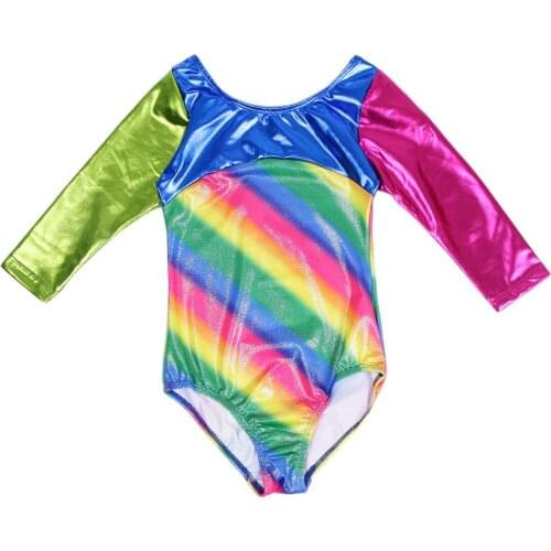 Kids Girls Teens Long Sleeve Gymnastic Leotard Ballet Bodysuit Sport Gym Costume