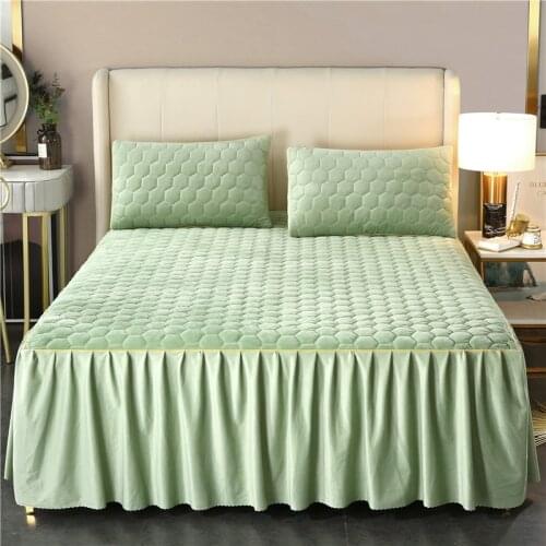 Custom Size High Quaility Korean Style Pure Color Thick Crystal Velvet Princess Bed Skirt Bedspreads Bed Sheet Pillowcase