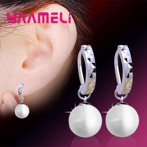 Classic White Semi-Precious Stones Dangle Earrings for OL Female 925 Sterling Silver Loop Hoop Jewelry High Quality