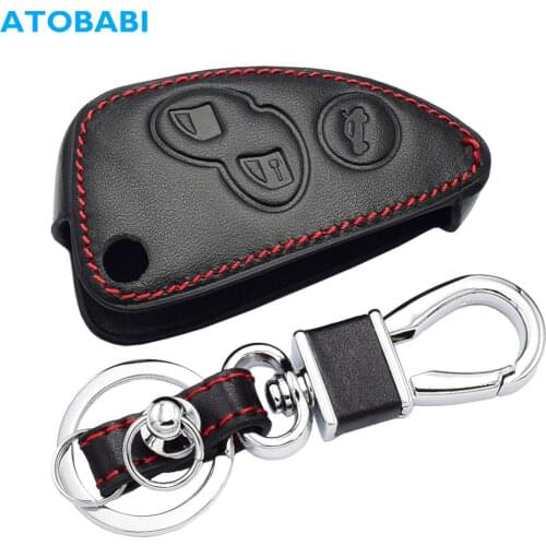 Leather Car Key Case For Alfa Romeo 147 156 166 GT JTD TS 3 Buttons Folding Keychain Holder Remote Fobs Shell Cover Accessories