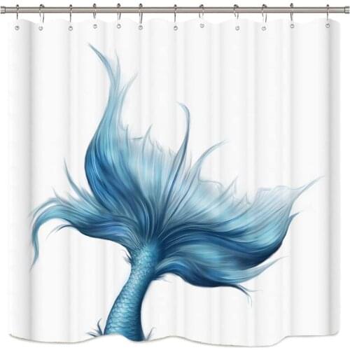 Beautiful Mermaid Tail Decor Shower Curtain Set Turquoise Fish Tail Waterproof Fabric Liner for The Bathroom with Hooks