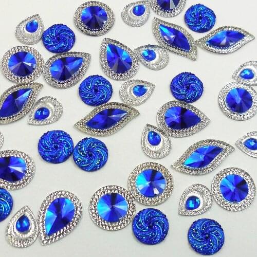 HOT Royal Blue Circle Drop Leaf For Sewing Diy Stones and Crystals Rhinestones Sew on Wedding Bridal Decoraciones Crystal Strass