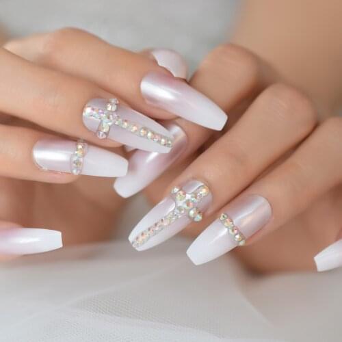 The Cross Fake Diamond Nail Tips Rhinestone Full Cover Fingernail Art Press On Nails Coffin Medium Long Full Cover Coffin Nails