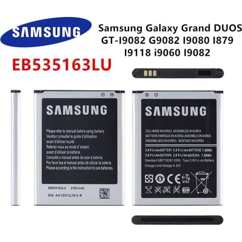 SAMSUNG Orginal EB535163LU 2100mAh Battery For Samsung Galaxy Grand DUOS GT-I9082 G9082 I9080 I879 I9118 i9060 I9082 Batteries