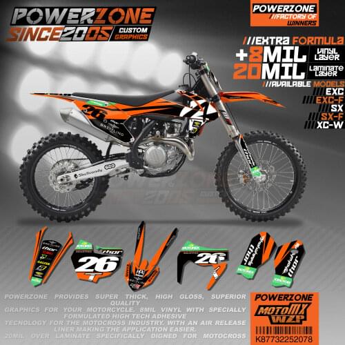 PowerZone Custom Team Graphics Backgrounds Decals 3M Stickers Kit For KTM SX SXF MX EXC XCW Enduro 125cc to 500cc 2016-2019 078