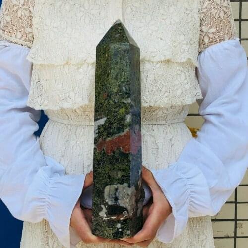 Natural Plum Blossom Jade Crystal Obelisk Quartz Healing Tower
