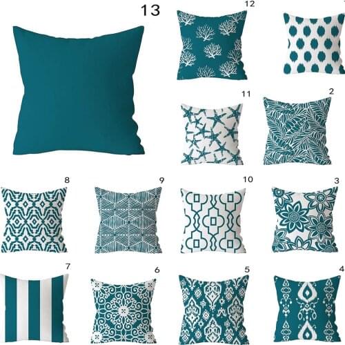 European Blue Green Pillowcase Striped Floral Printing Sofa Cushion Cover Case For Home Decoration Polyester 45*45cm Home Decor