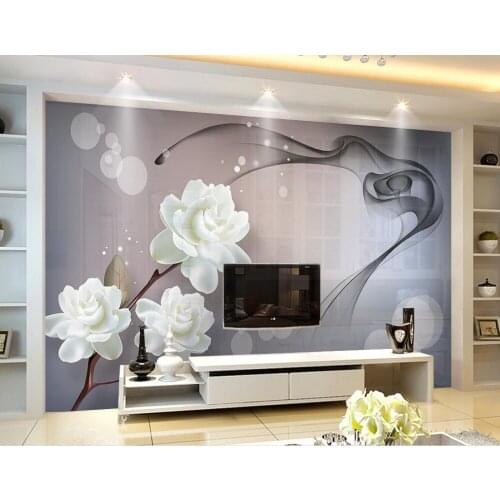 Modern living room wallpapers Fantasy white flowers smoke 3d wall murals wallpaper Home Decoration