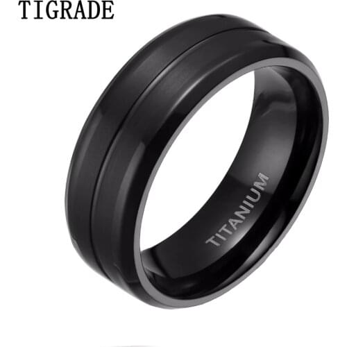Tigrade Man Black Ring Finger 8mm Cool Brushed Titanium Wedding Rings Engagement Band Male Jewelry Bagues Anelli anillo hombre